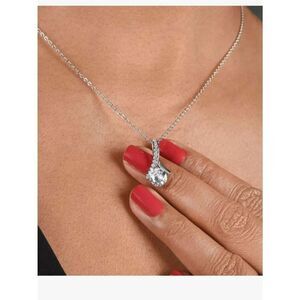 Silver Teardrop Crystal Pendant Necklace in Silver